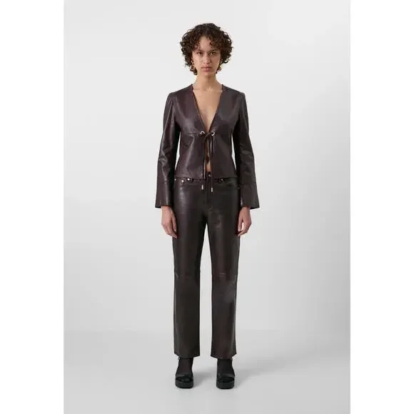 Gap x Cult Gaia Leather Tie-Front Jacket Brown Medium NWT - Picture 10 of 11